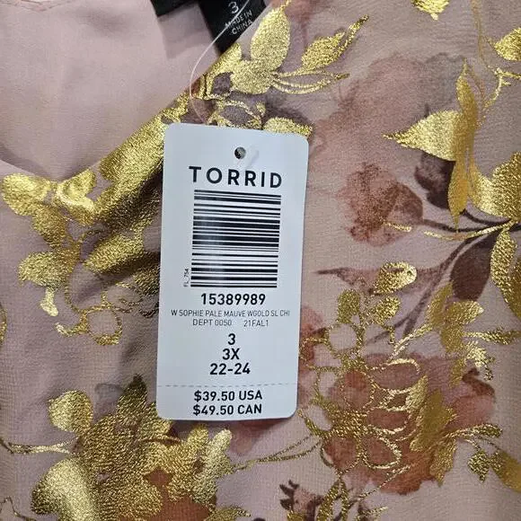 Torrid Sophie Double Layer Cami Women's 3XL Pale Mauve & Gold Fairy Romantic NWT - Picture 6 of 8